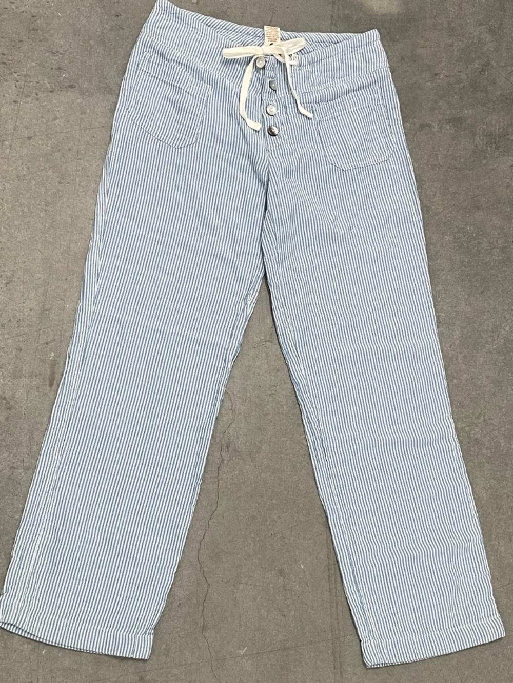 Sundance Blue White Pinstripe Mid Rise Gauzy Cotton Flare Pants XS Resortwear